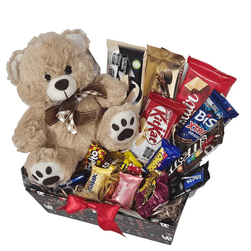 Affectionate Basket with Chocolates and Teddy Bear