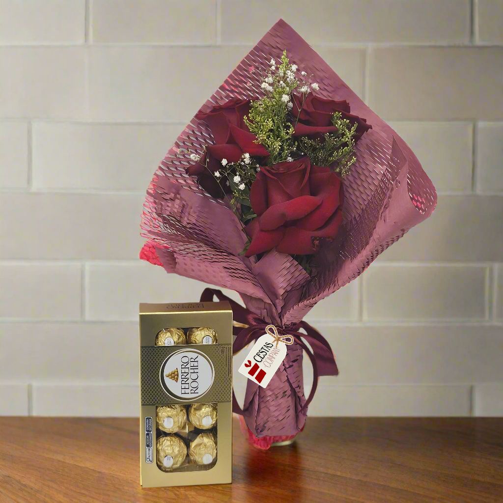 Buquê Trio de Rosas Colombianas Red Love