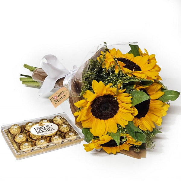 Sunflower Bouquet with Ferrero Rocher Chocolates