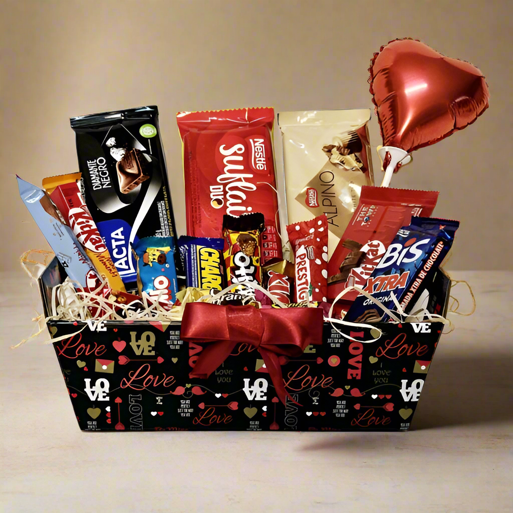 Affectionate Basket with Chocolates and Heart Balloon