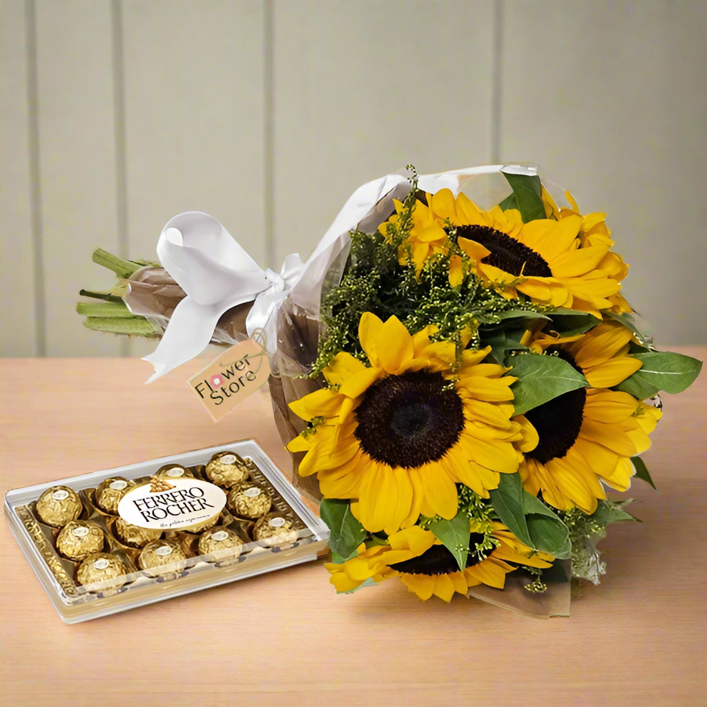 Sunflower Bouquet with Ferrero Rocher Chocolates